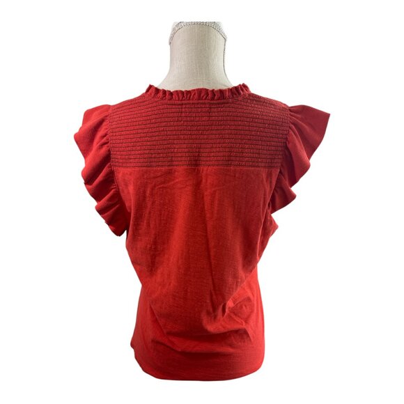 NATION LTD Habiba Fancy Tee Rouge Size XL Smocking Ruffles Pima Cotton - Picture 4 of 14